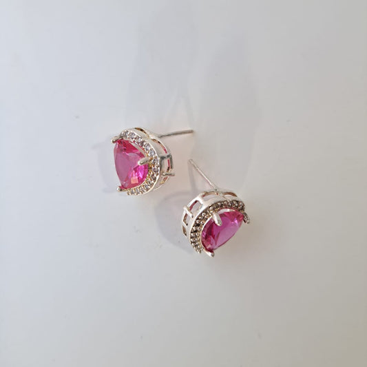 Brinco Coração Pink Zircônias