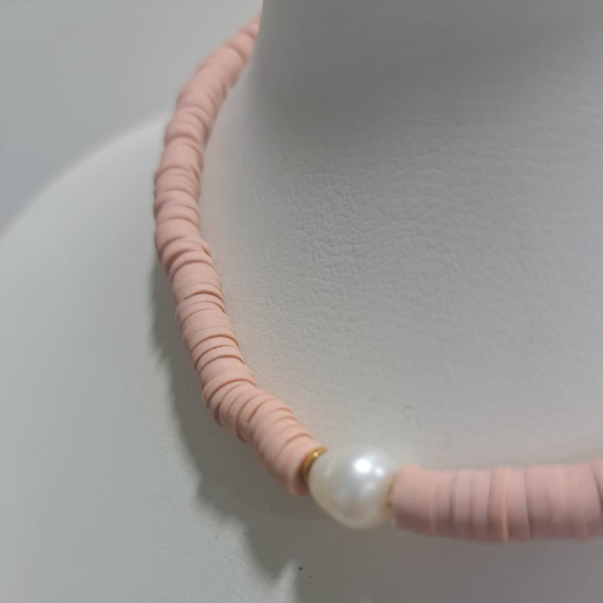 Colar Contas Rosa Pérola AG