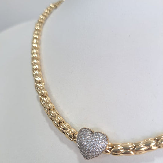 Colar Ouro Coração Cravejado