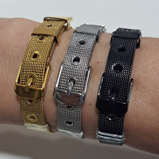 Pulseira Aço Fivela Preta