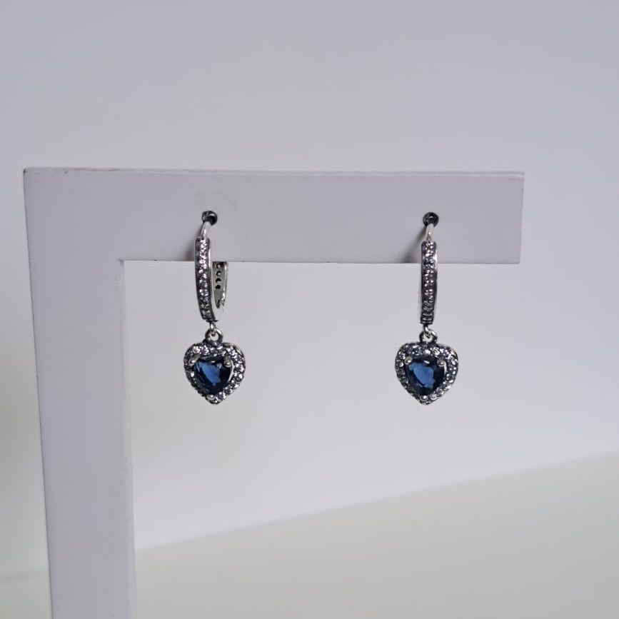 Brinco Argola Coleção Dora Coração Azul Cravejado