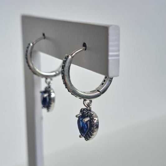 Brinco Argola Coleção Dora Coração Azul Cravejado