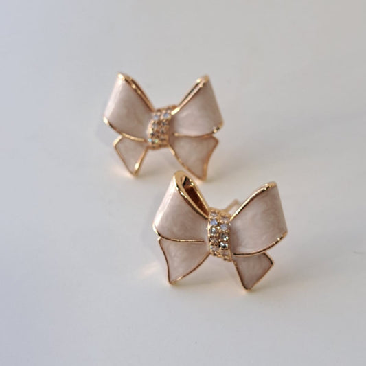 Brincos Laços Esmaltação Italiana Madrepérola e Zircônias