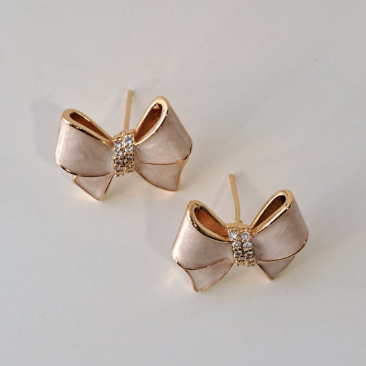 Brincos Laços Esmaltação Italiana Madrepérola e Zircônias