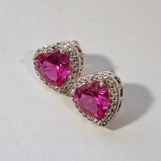 Brinco Coração Pink Zircônias