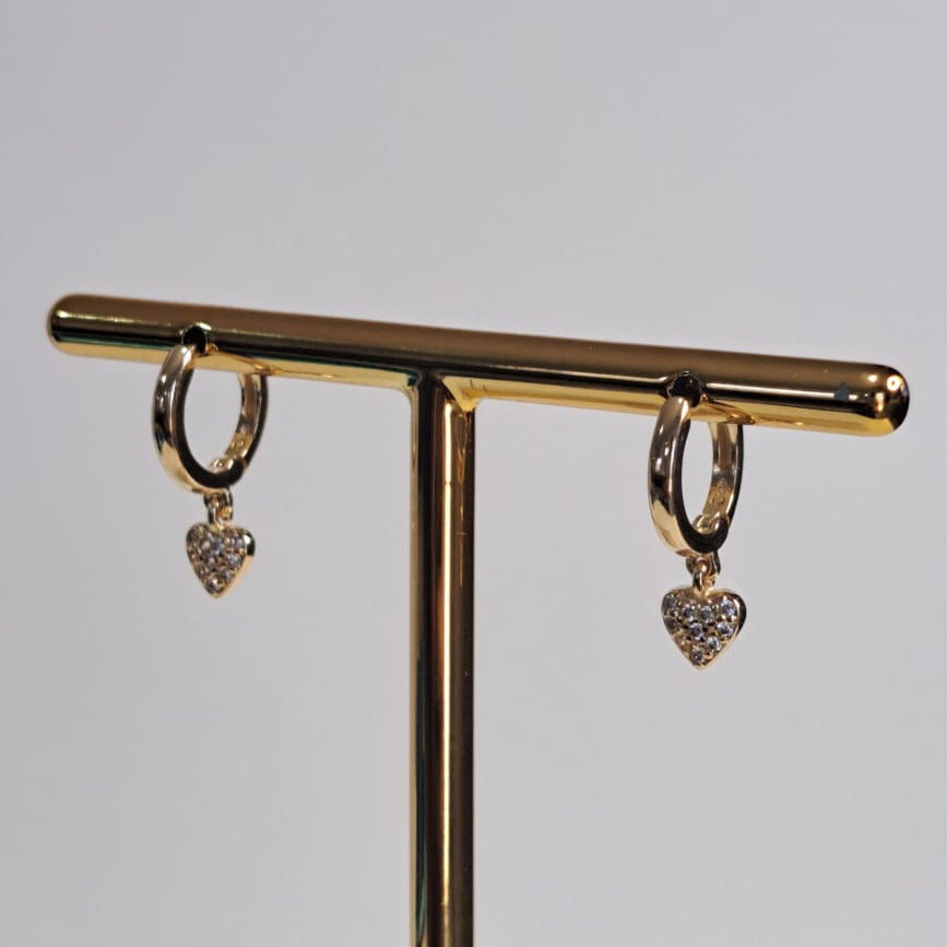 Brinco Infantil Pingente Coração Cravejado