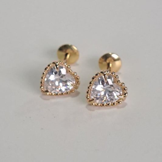 Brinco Infantil Ponto de Luz Coração Zircônia