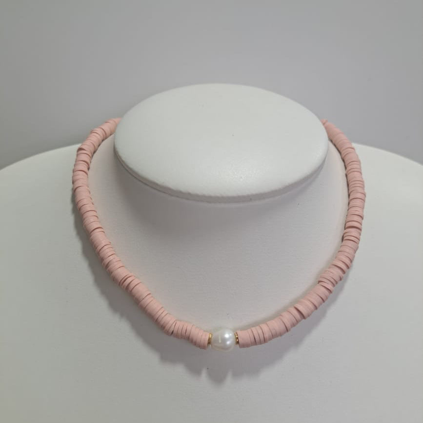Colar Contas Rosa Pérola AG