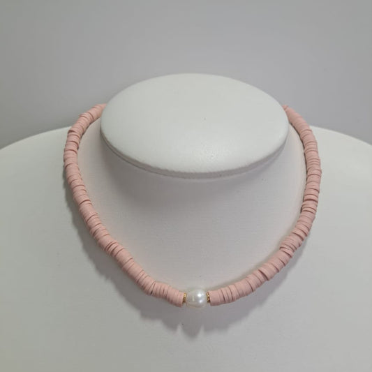 Colar Contas Rosa Pérola AG