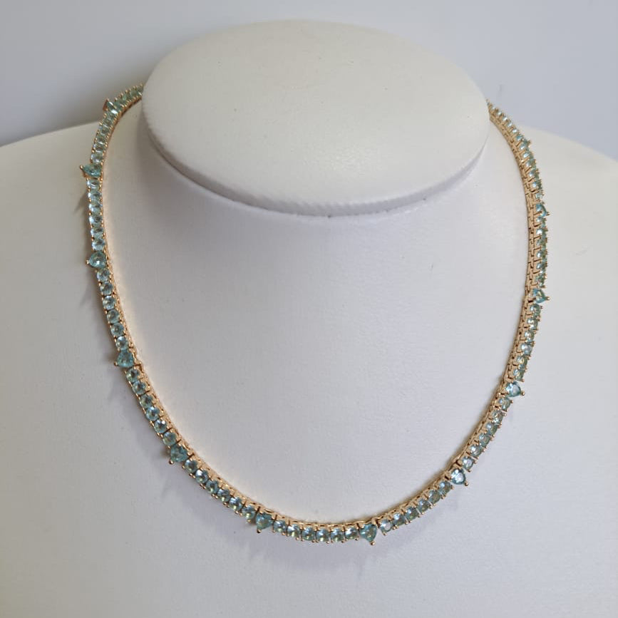 Colar Riviera Coração Azul Dourado