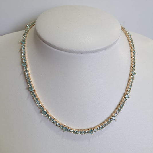 Colar Riviera Coração Azul Dourado