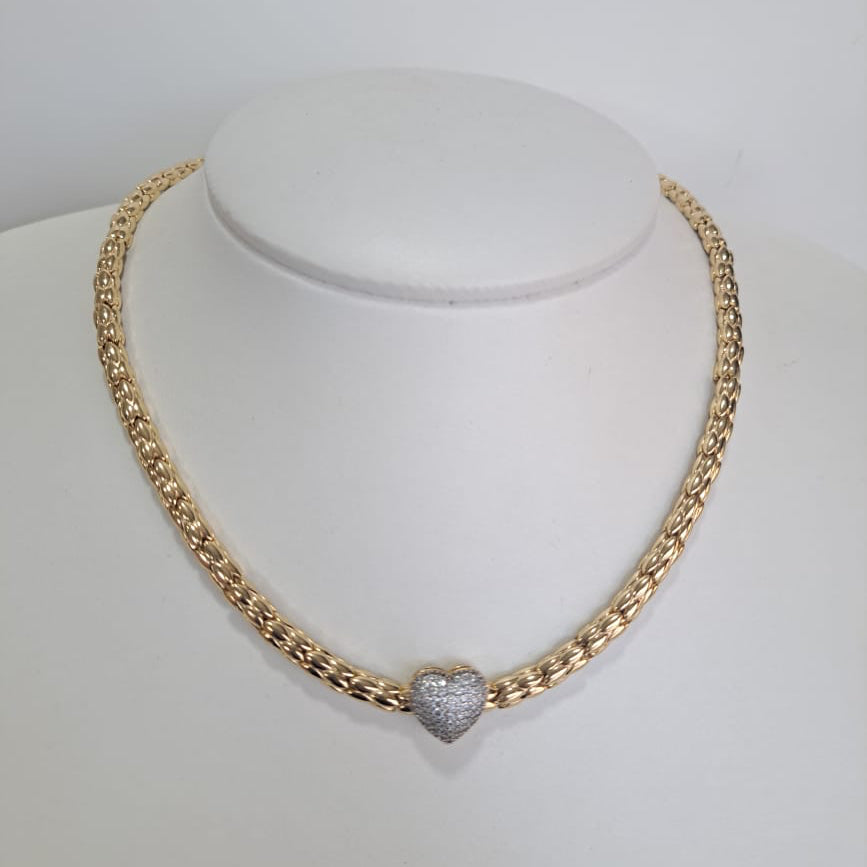 Colar Ouro Coração Cravejado