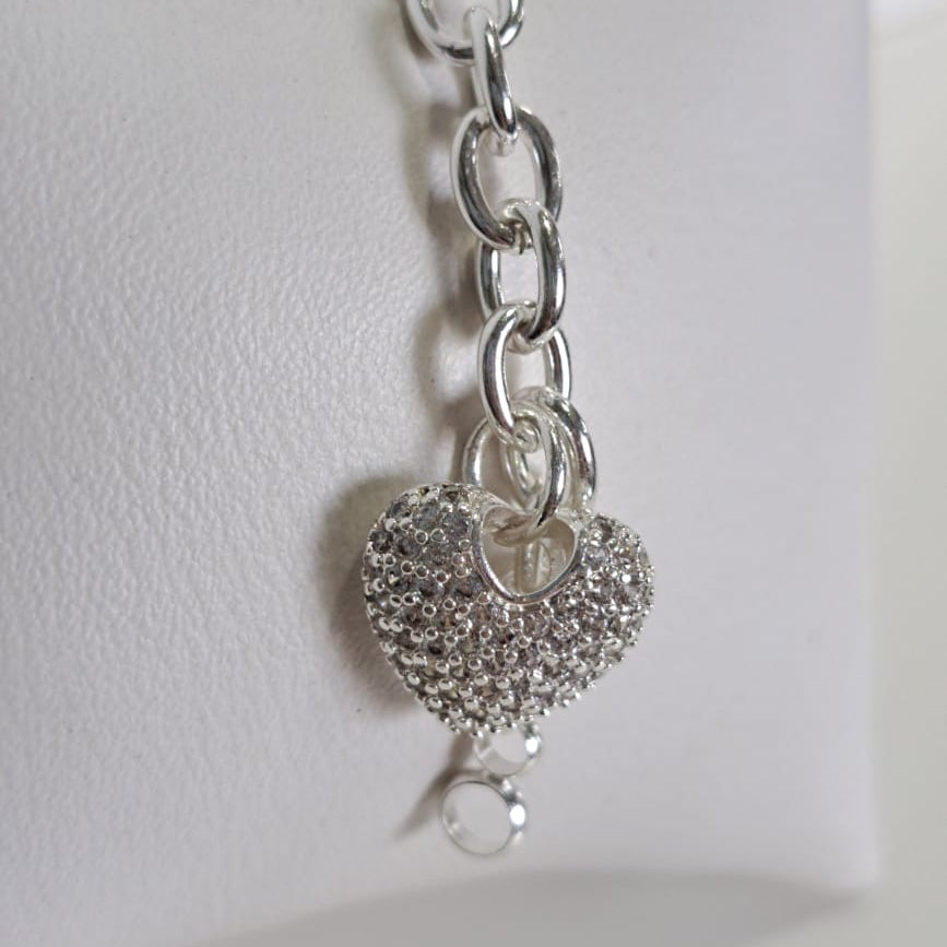 Pulseira Coração Cravejado PL Fecho Bóia
