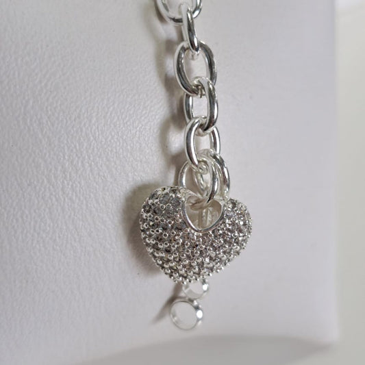 Pulseira Coração Cravejado PL Fecho Bóia