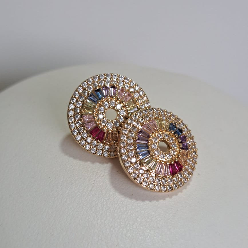 Conjunto Pizza Zircônias Coloridas Dourado