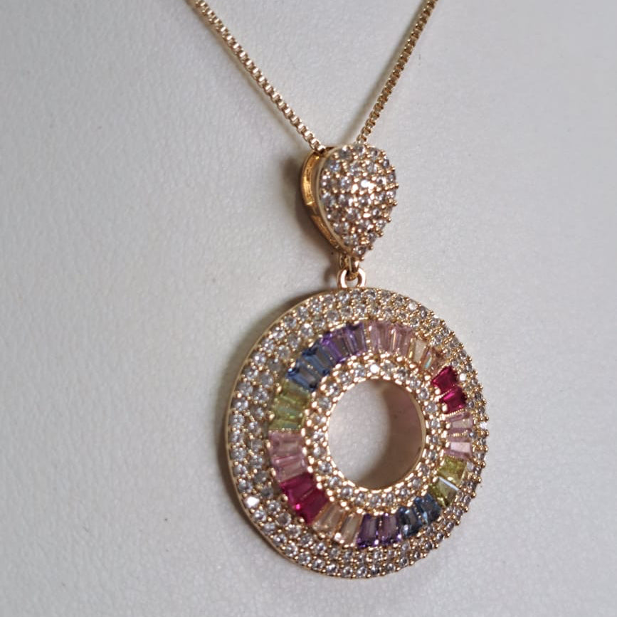 Conjunto Pizza Zircônias Coloridas Dourado