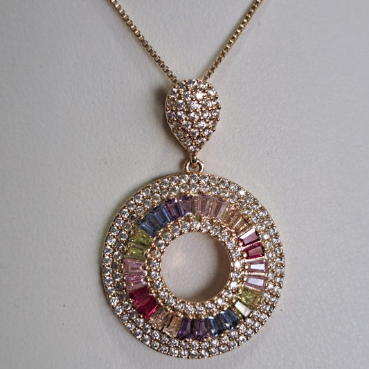 Conjunto Pizza Zircônias Coloridas Dourado