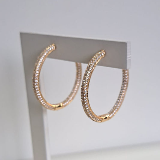 Brinco Argola Cravejado Duplo Dourada