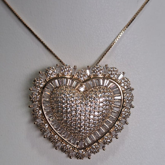 Colar Queen Coração Zircônias Dourado