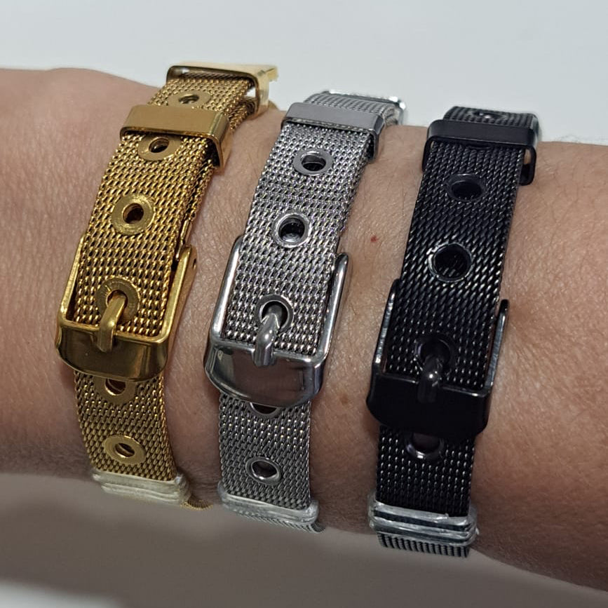 Pulseira Aço Fivela Preta