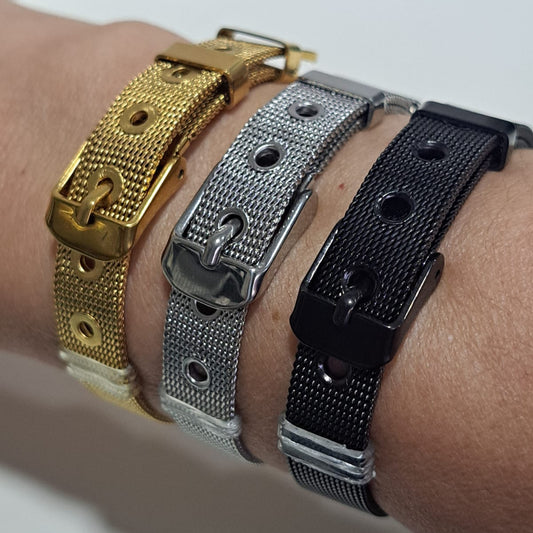 Pulseira Aço Fivela Dourada