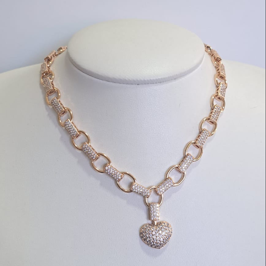 Colar T Pingente Coração Cravejado CD