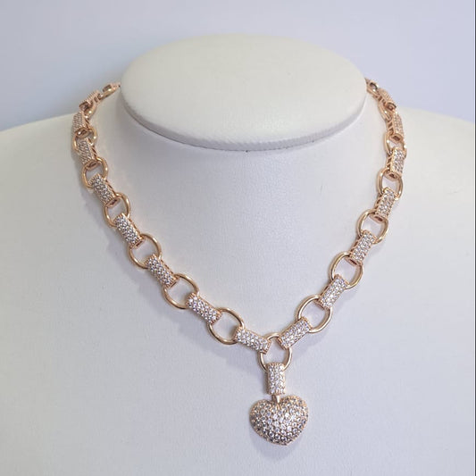 Colar T Pingente Coração Cravejado CD