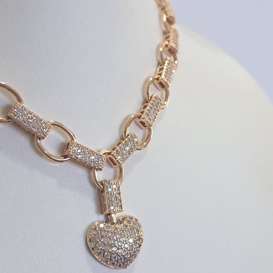 Colar T Pingente Coração Cravejado CD