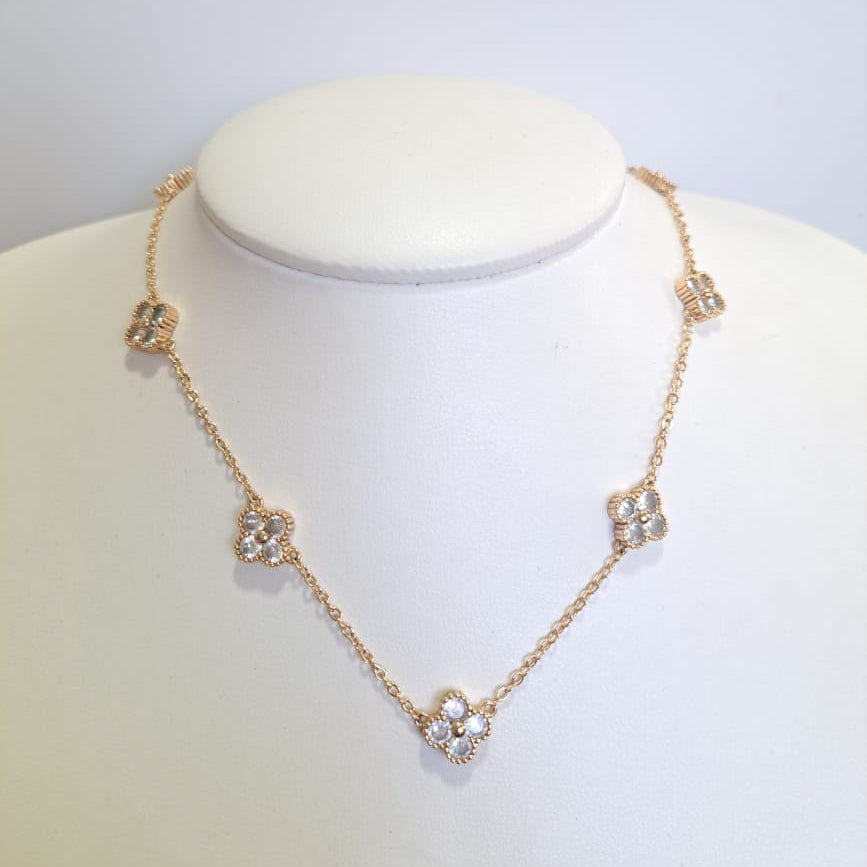 Colar Conjunto Especial Flor VC Dourado Zircônias