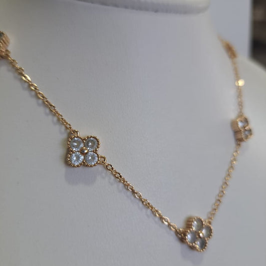 Colar Conjunto Especial Flor VC Dourado Zircônias