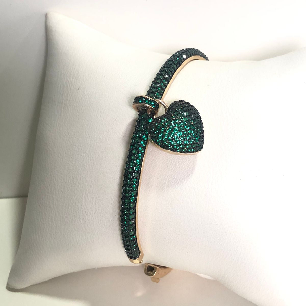 Conjunto Especial Coração Zircônias Verde Pulseira e Brinco